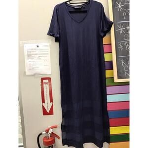 Colleen Lopez navy maxi dress size large vneck mesh bottom new HSN